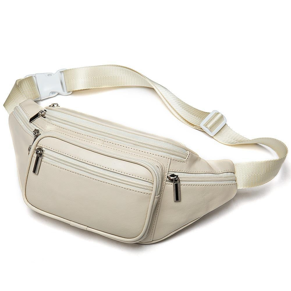 Men's sheepskin waist bag outdoor black mobile phone bag leisure sports crossbody chest bag