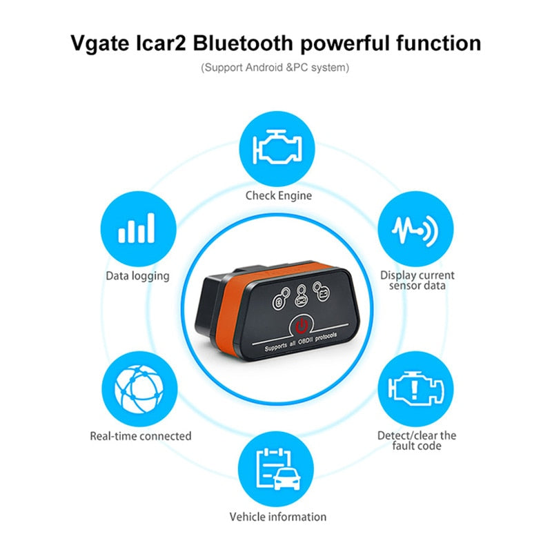 Vgate icar2 Bluetooth/Wifi OBD2 Diagnostic-tool ELM327 Bluetooth/wifi OBD 2 Scanner Mini ELM327 for android/PC/IOS Code Reader