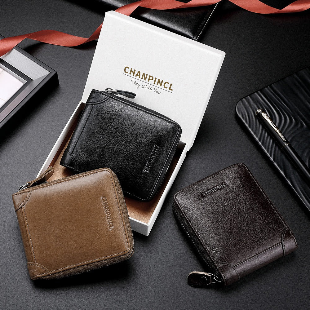 Men's Wallet Leather Zipper Wallet