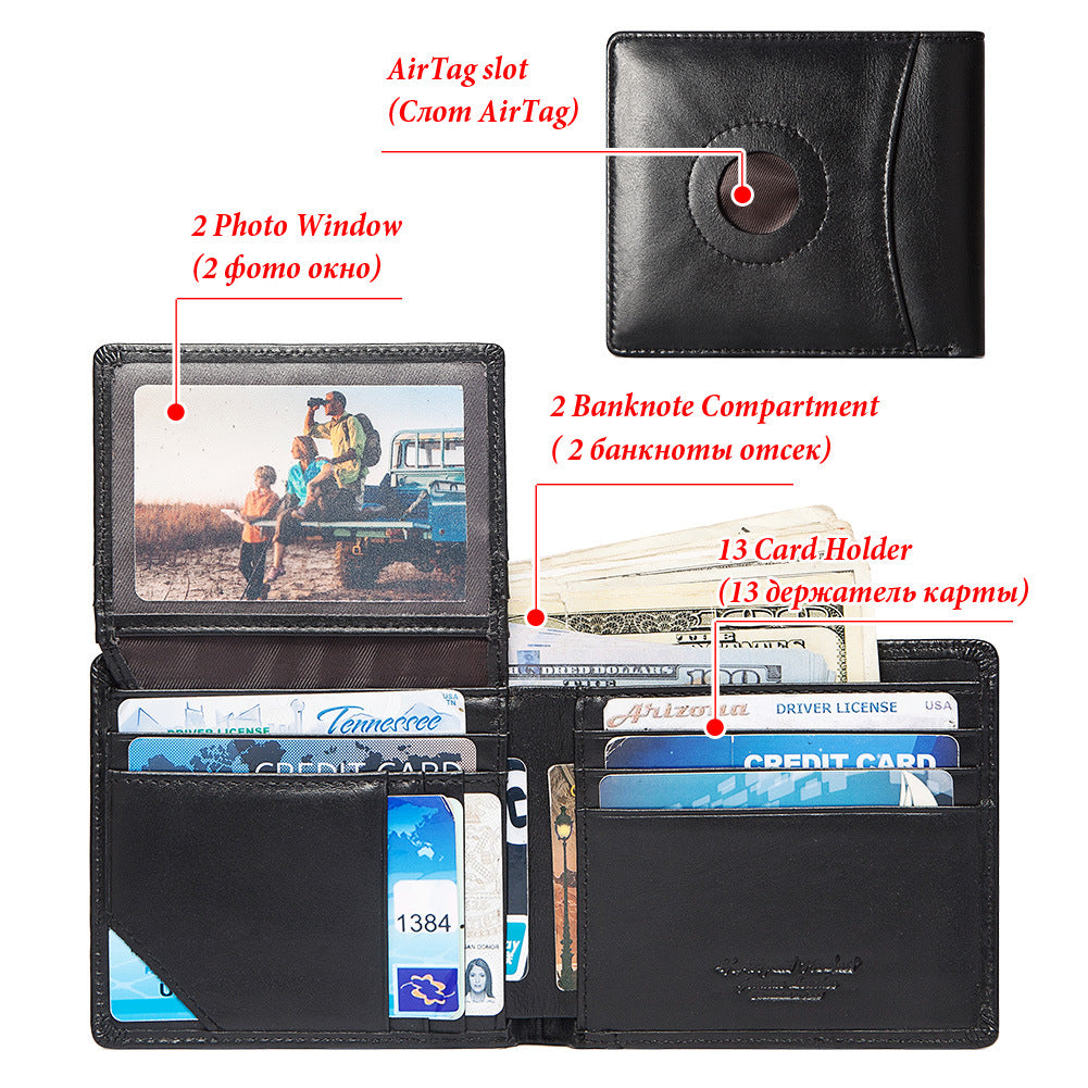 Large Capacity Multi Card First Layer Cowhide Men's Leather Wallet