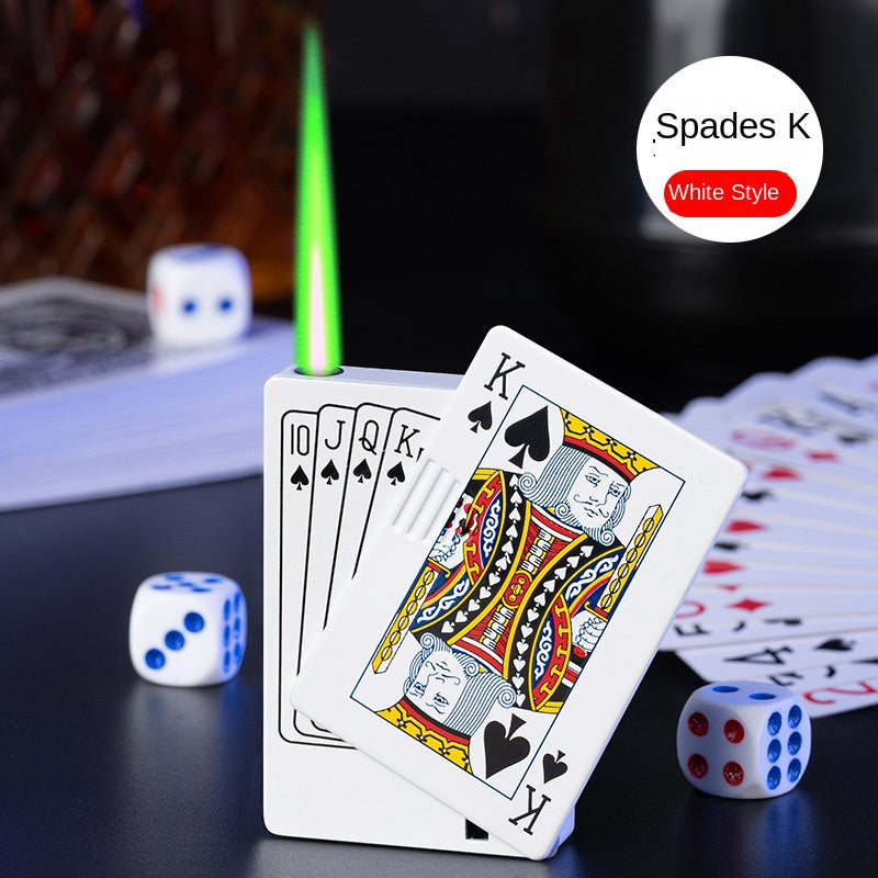 Poker Flush Lighter With Money Checker Light Refillable Windproof Green Flame Lighter