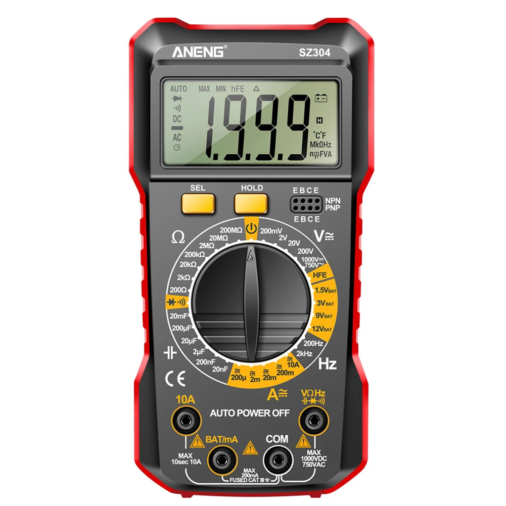 Digital Multimeter Votage Current Ohm Test Tool Large Screen Voltage Detector Auto-Ranging 2000 Counts Handheld Electrical Tools