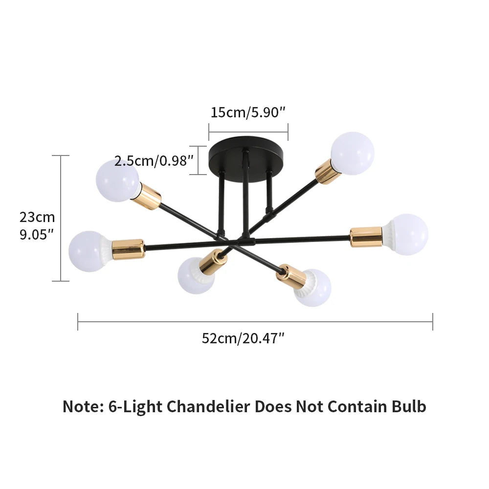 Vintage Industrial Ceiling Lamp for Living Room and Bedroom,Modern Lamps 6 Lights,E27 Base for Kitchen (Without Bulb)