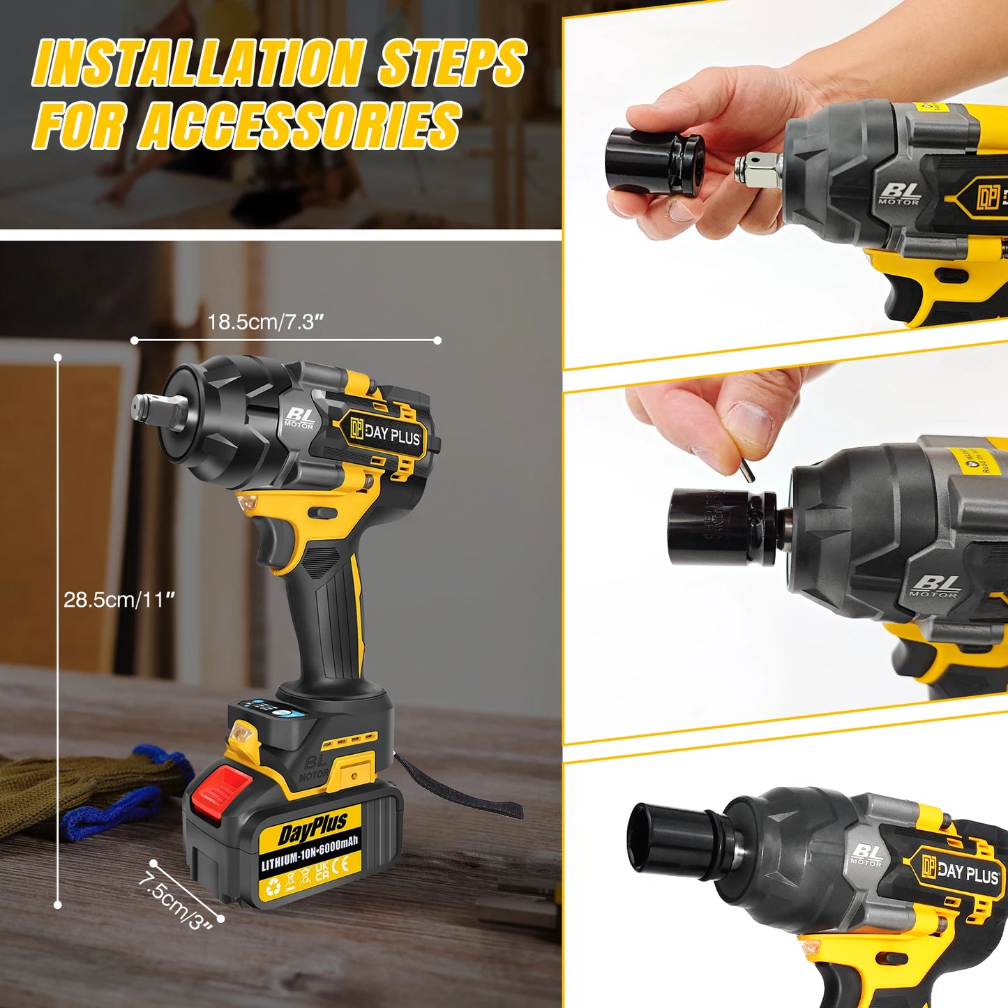 High Torque Impact Wrench Electric Cordless Driver Car Repair Wheel Nut Gun Set With Battery