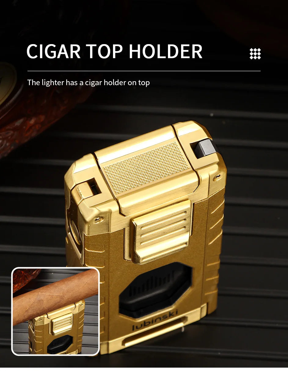 LUBINSKI Cigar Lighter Gas Torch Jet Blue Flame Lighters Smoking Cutter Cigar Accessories Cigar Tool