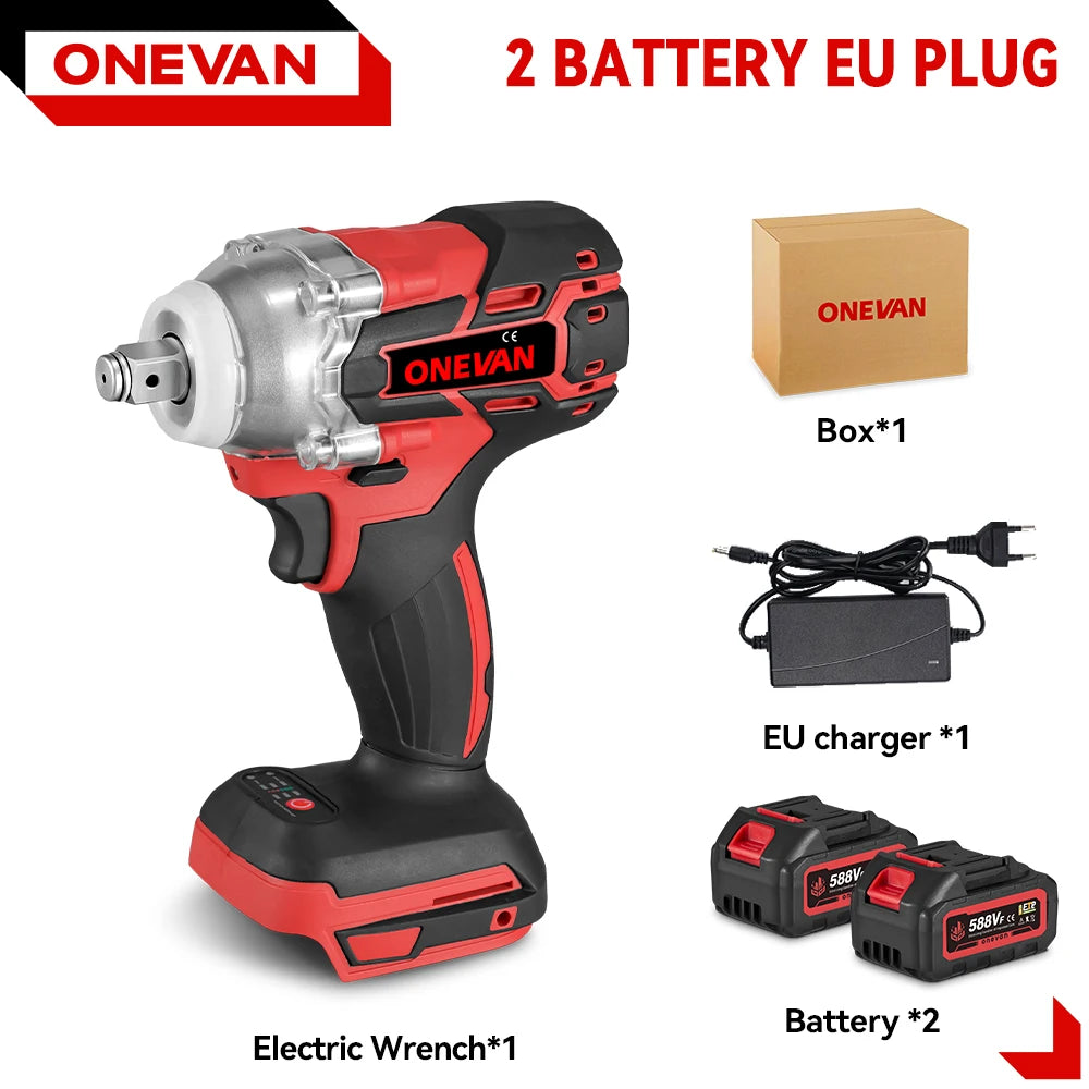 ONEVAN 1/2inch 520N.M Brushless Electric Wrench Cordless Torque Impact Wrench Car Repair Power Tool Set for 21V 18V Battery