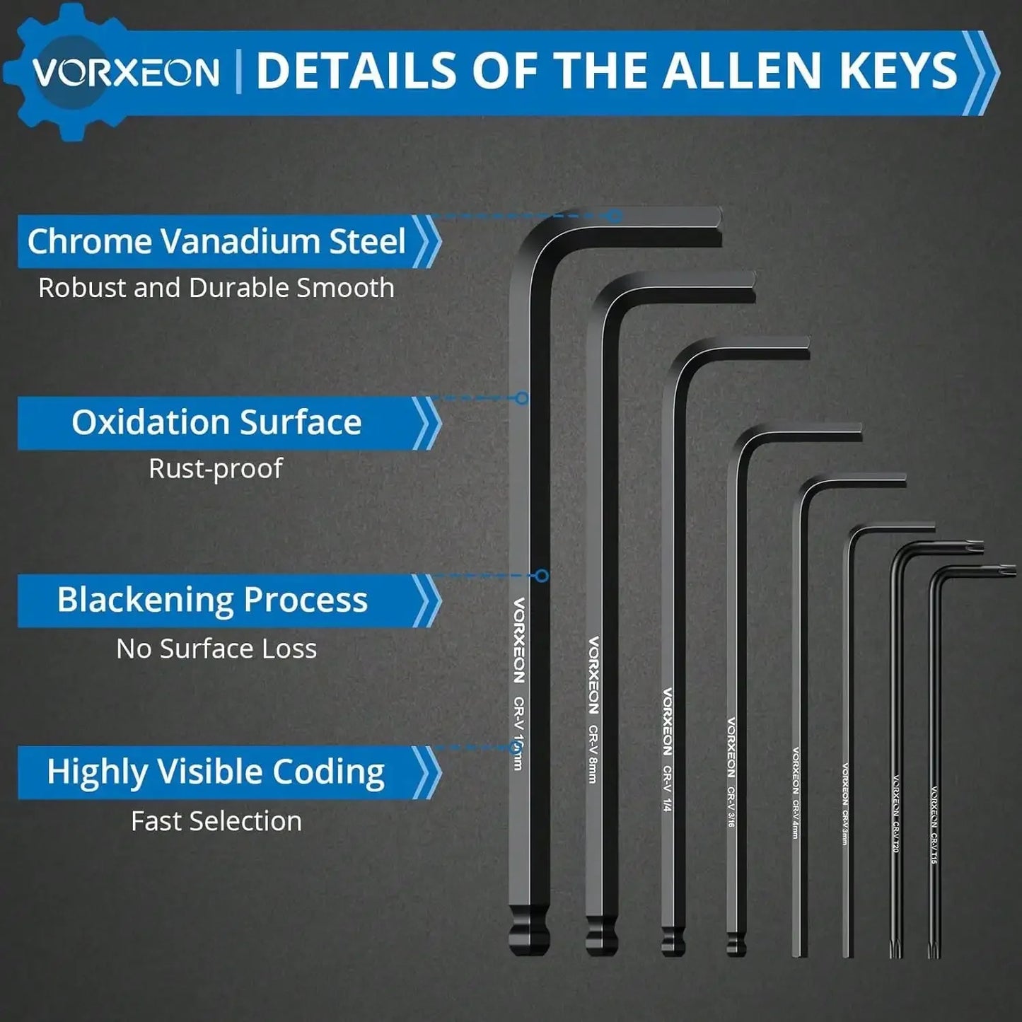4Pcs Set 36PCS Allen Wrench Set 6150CRV Long Ball End L-Key With Visible Coding For Bike Motor Repair Furniture Household DIY