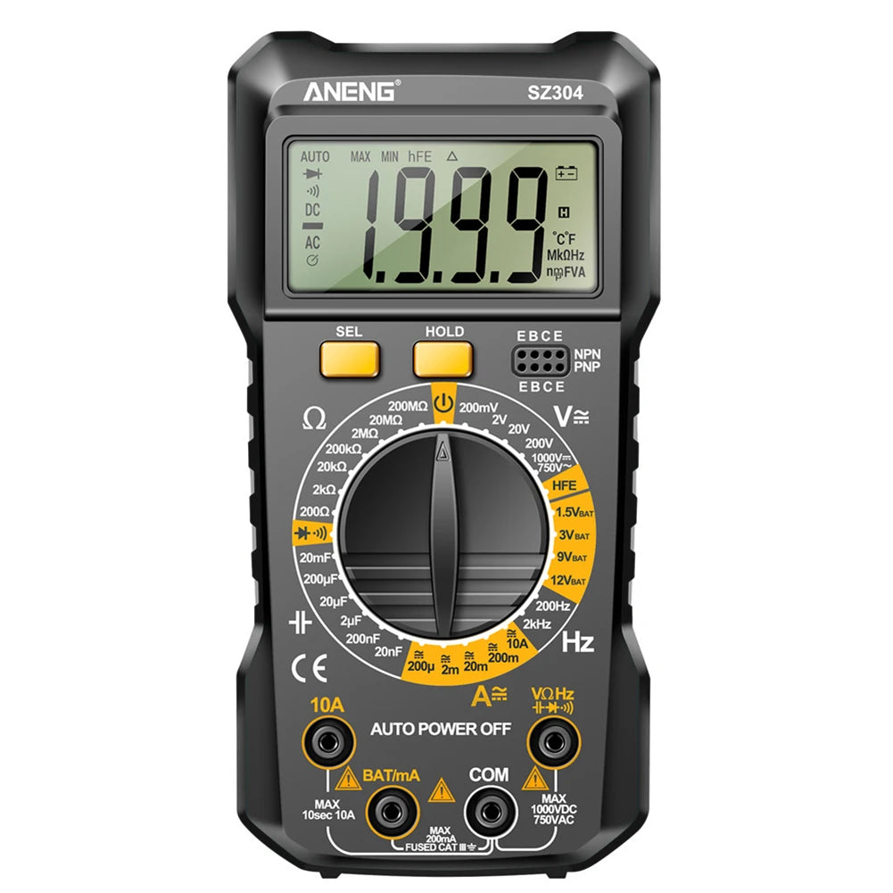 Digital Multimeter Votage Current Ohm Test Tool Large Screen Voltage Detector Auto-Ranging 2000 Counts Handheld Electrical Tools