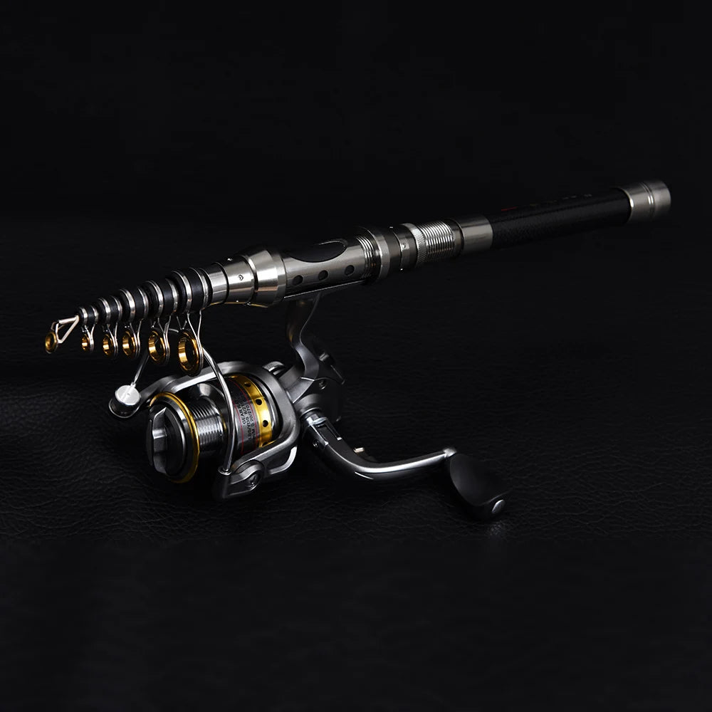 Telescopic Fishing Rod and Reel Combo Full Kit Organizer Pole Set with Fishing Line Lures Hooks Jig Head Fishing Carrier Bag