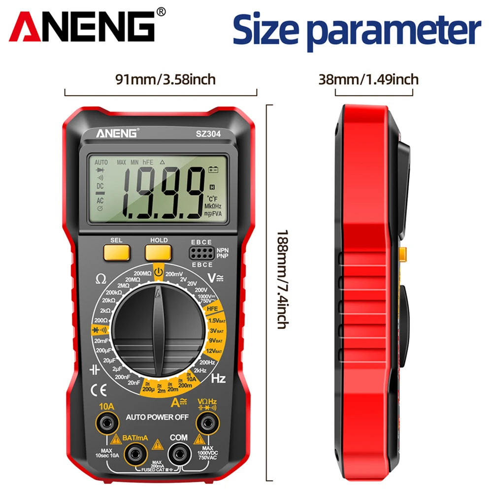 Digital Multimeter Votage Current Ohm Test Tool Large Screen Voltage Detector Auto-Ranging 2000 Counts Handheld Electrical Tools