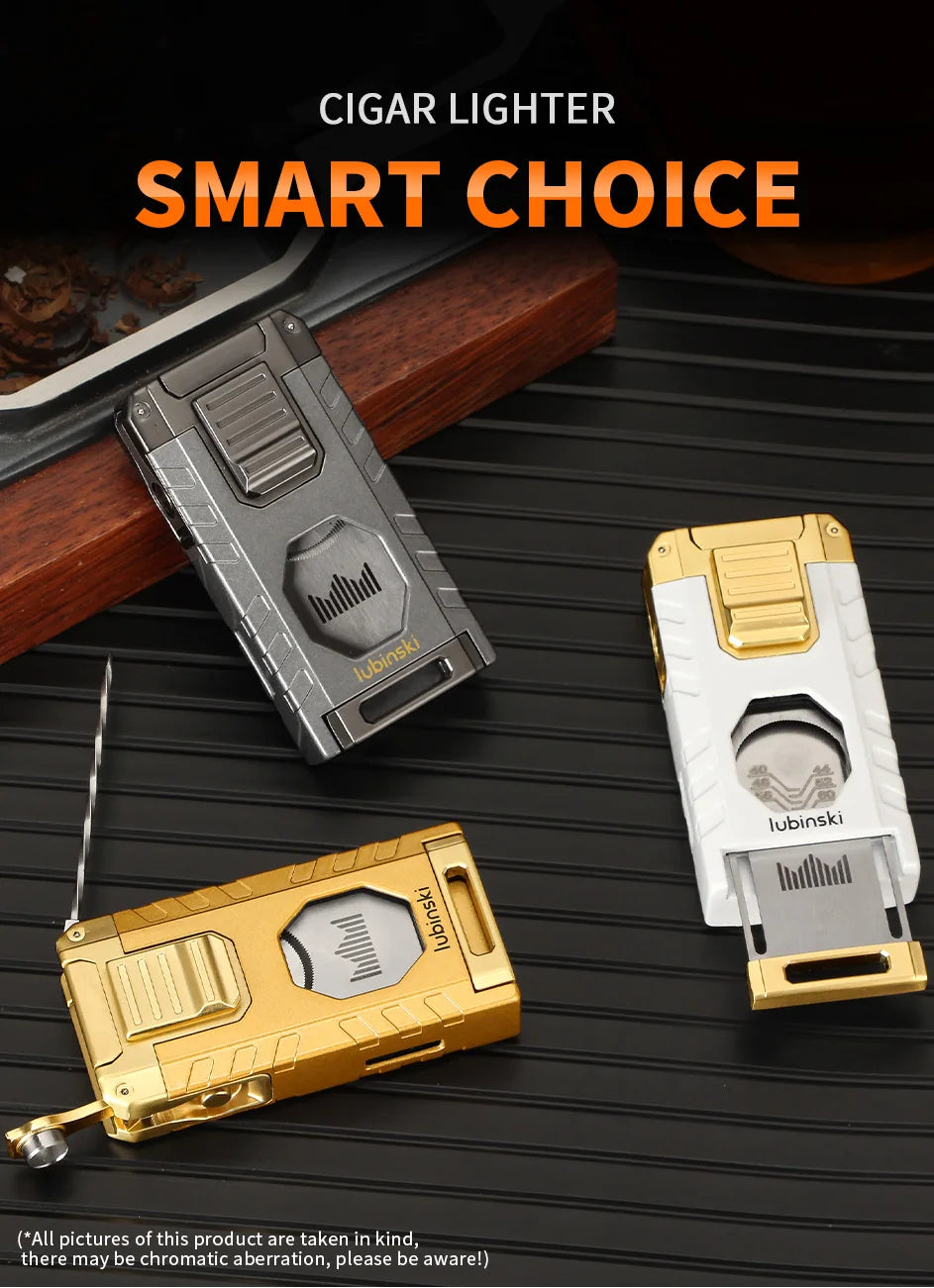 LUBINSKI Cigar Lighter Gas Torch Jet Blue Flame Lighters Smoking Cutter Cigar Accessories Cigar Tool