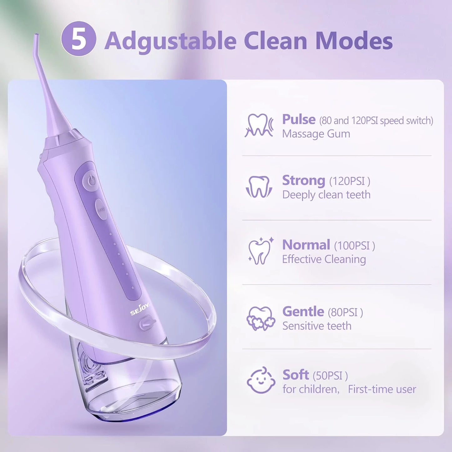 Water Flossers for Teeth Dental Oral Irrigator Cordless Rechargeable for Braces for Travel Teeth Cleaning 5 Cleaning Modes