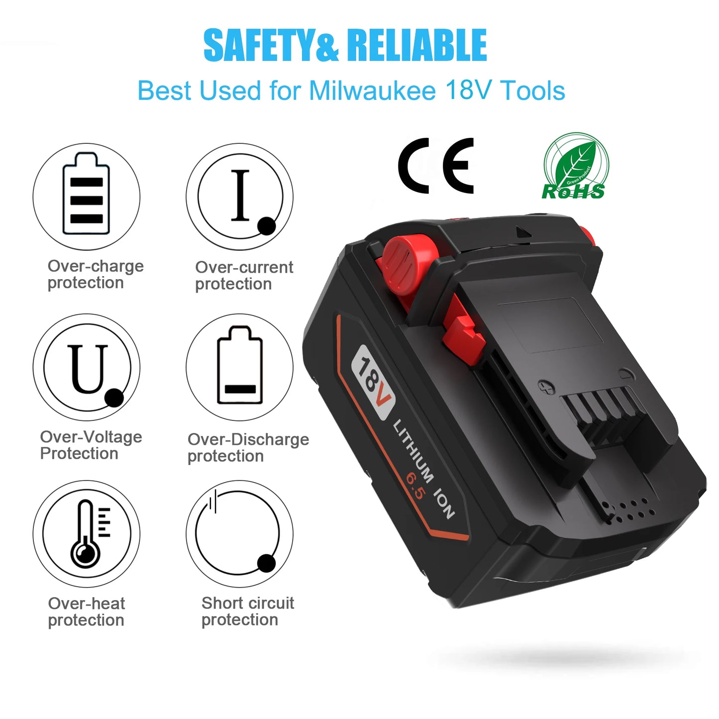 18V 6.5/5.5Ah For Milwaukee M18 Battery Rechargeable Milwaukee Lithium Battery 48-11-1860 48-11-1850 48-11-1840 48-11-1820