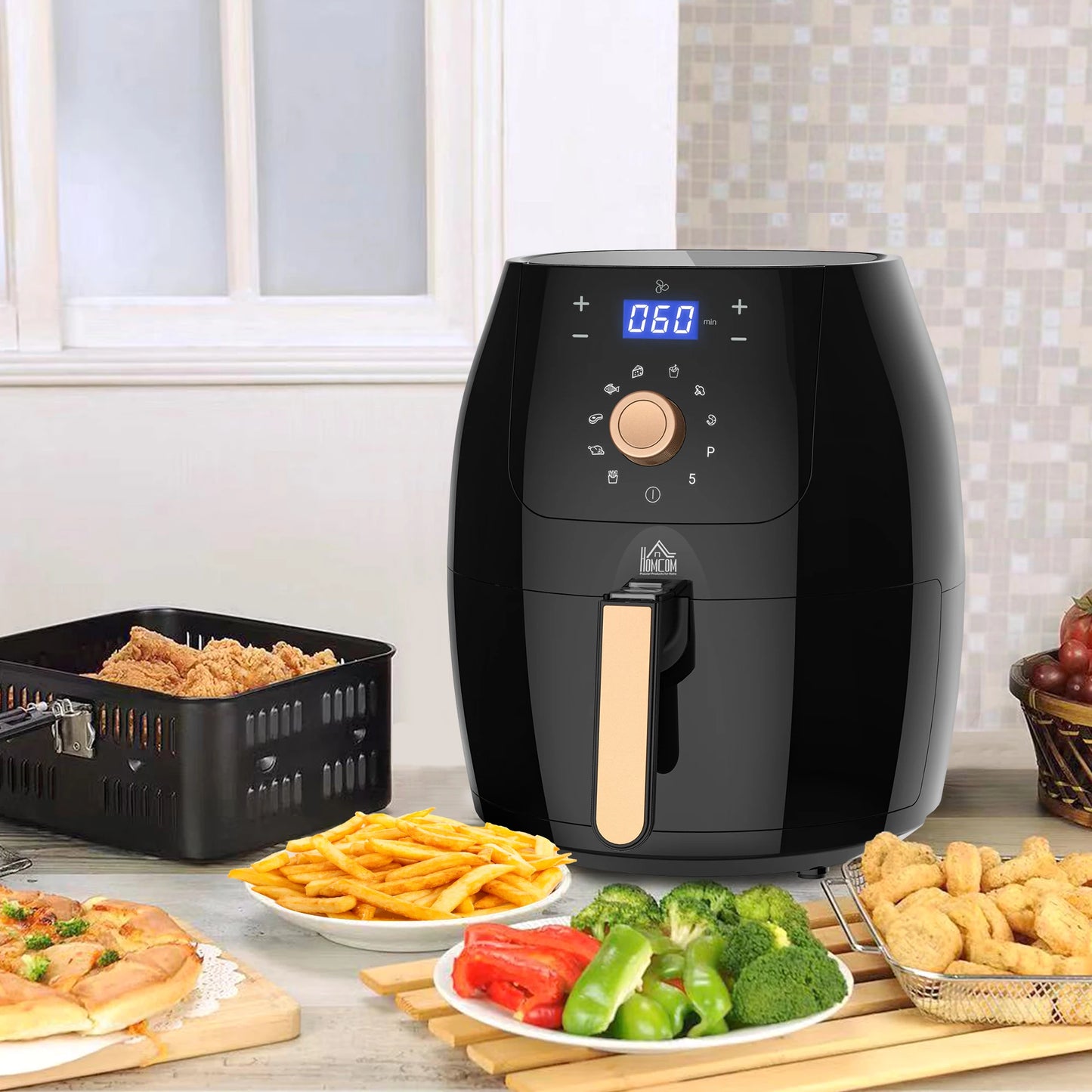 HOMCOM Air Fryer 1700W 5.5L with Digital Display Adjustable Temperature