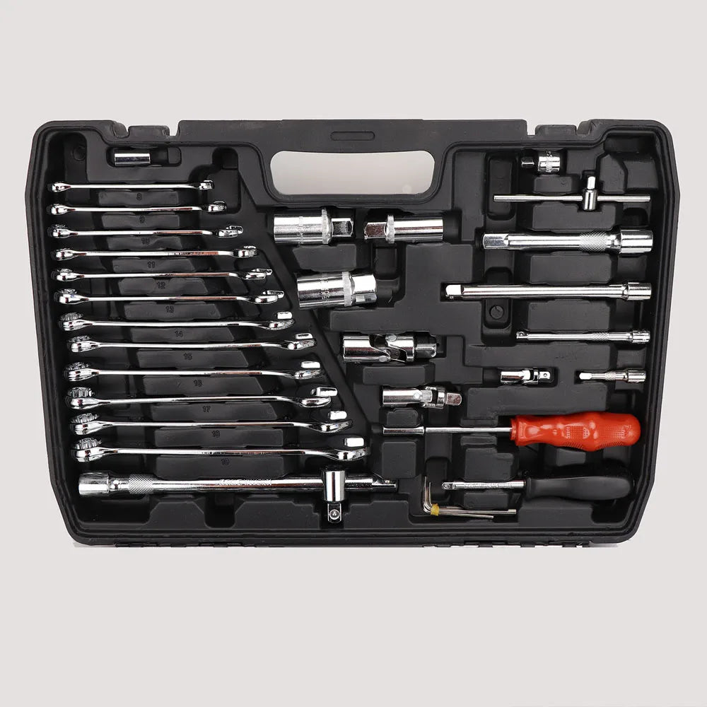 216PCS Professional Tool Box Socket Set 1/2" 1/4" 3/8" Wrench Tool Home Repair Set with Black Box