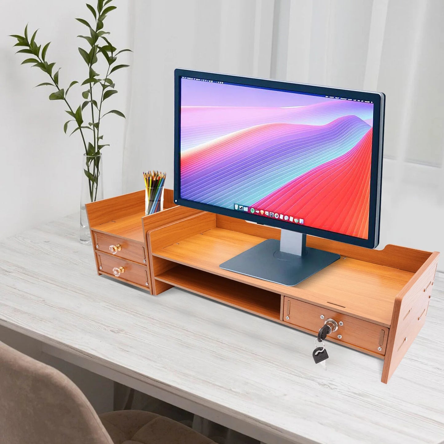Monitor Stand Riser Burr-Free Computer Shelves with High-Temperature Pressing Healthy Durable Material for Computers and Books