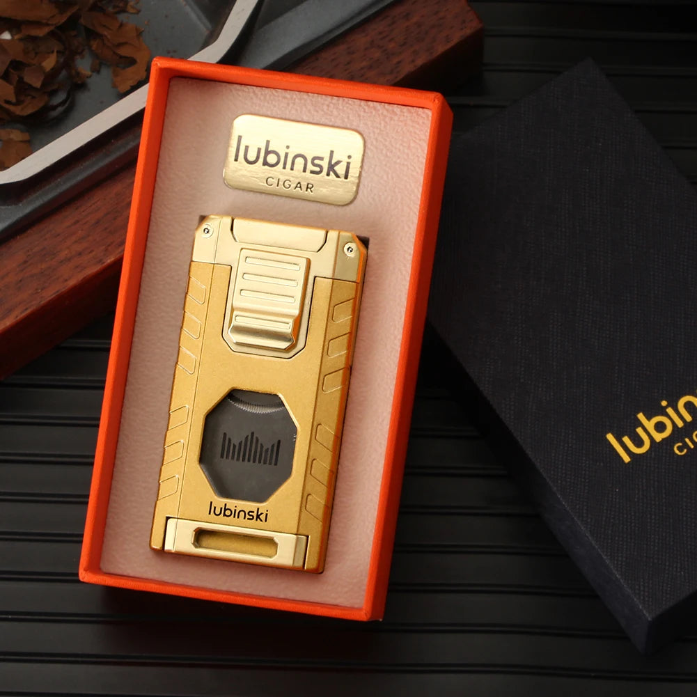 LUBINSKI Cigar Lighter Gas Torch Jet Blue Flame Lighters Smoking Cutter Cigar Accessories Cigar Tool