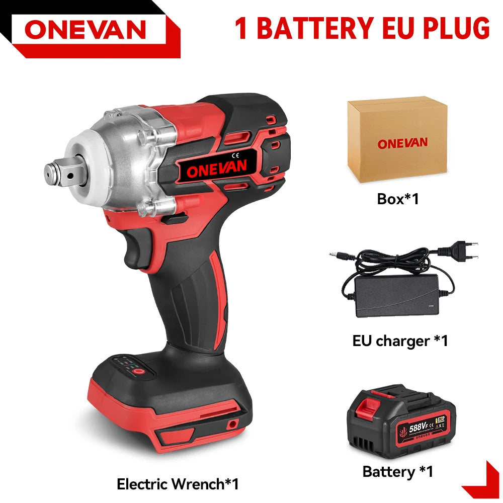 ONEVAN 1/2inch 520N.M Brushless Electric Wrench Cordless Torque Impact Wrench Car Repair Power Tool Set for 21V 18V Battery