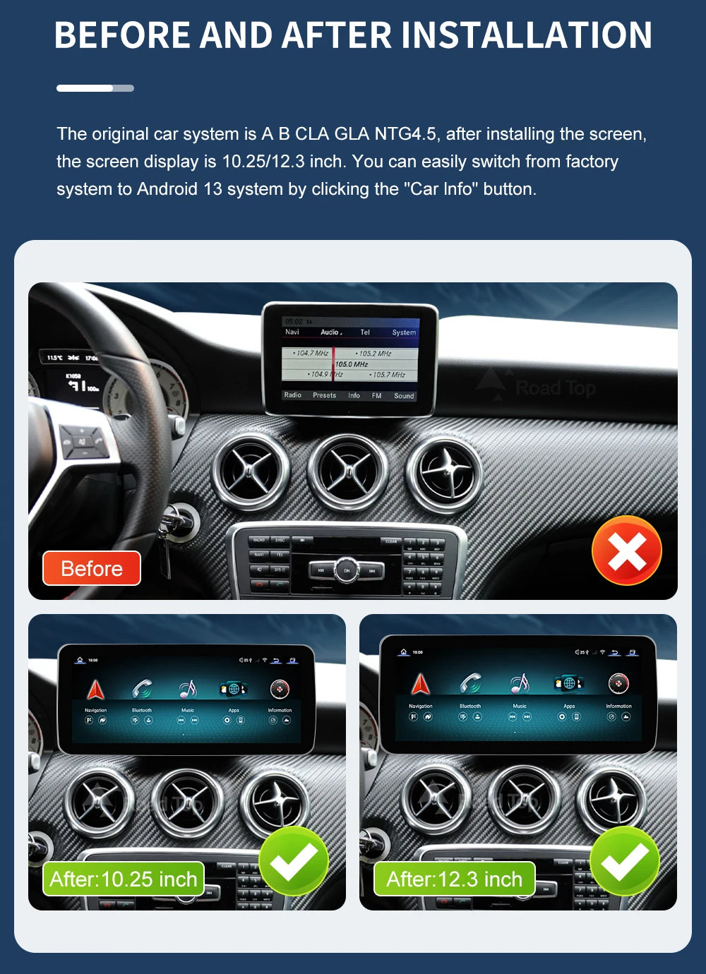 Android 13 Touch Screen for Mercedes Benz A B CLA GLA W176 X117 X156 W463 W246 2013-2015 GPS Carplay Android Auto Car Radio