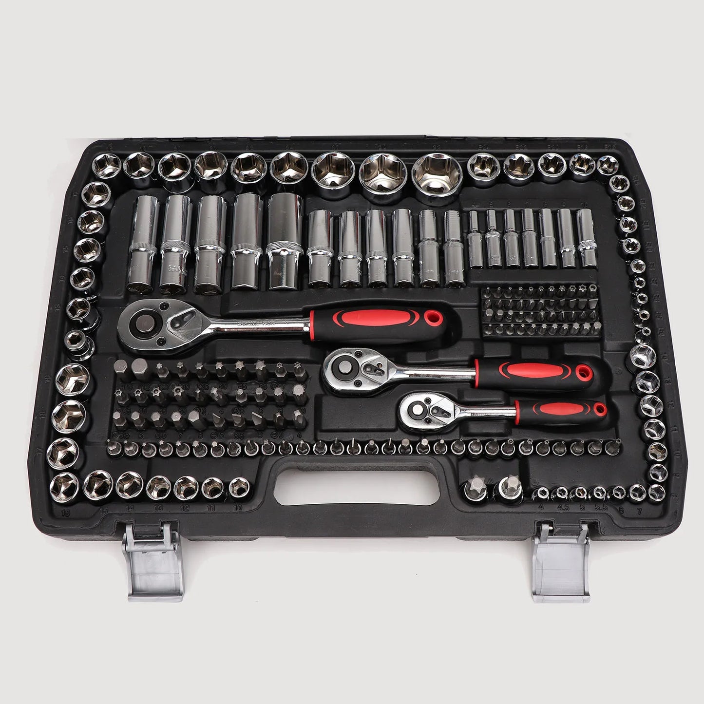 216PCS Professional Tool Box Socket Set 1/2" 1/4" 3/8" Wrench Tool Home Repair Set with Black Box