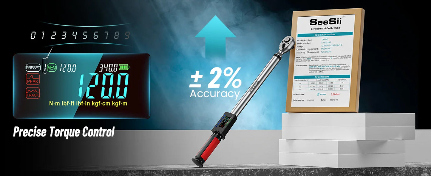 Digital Torque Wrench 1/2” Drive Electronic Torque Wrench Kit 17-340N.m Torque Accurate Electronic Wrench