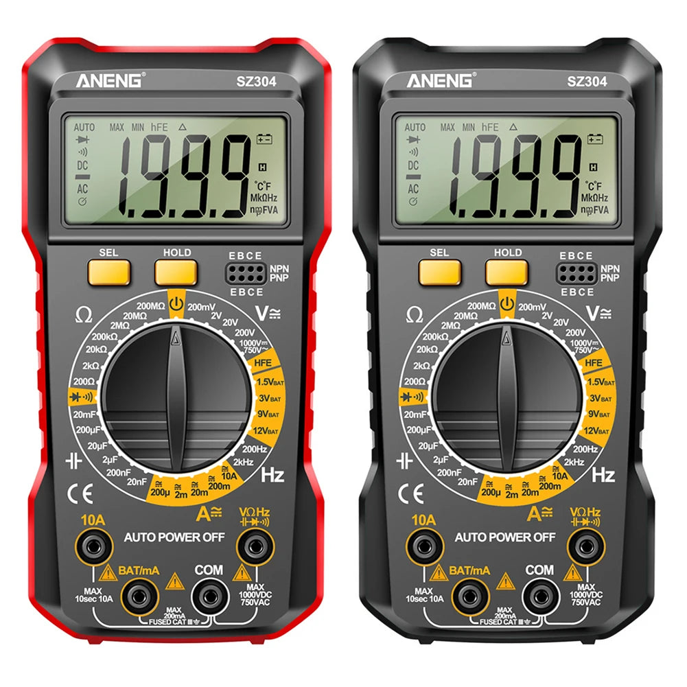 Digital Multimeter Votage Current Ohm Test Tool Large Screen Voltage Detector Auto-Ranging 2000 Counts Handheld Electrical Tools