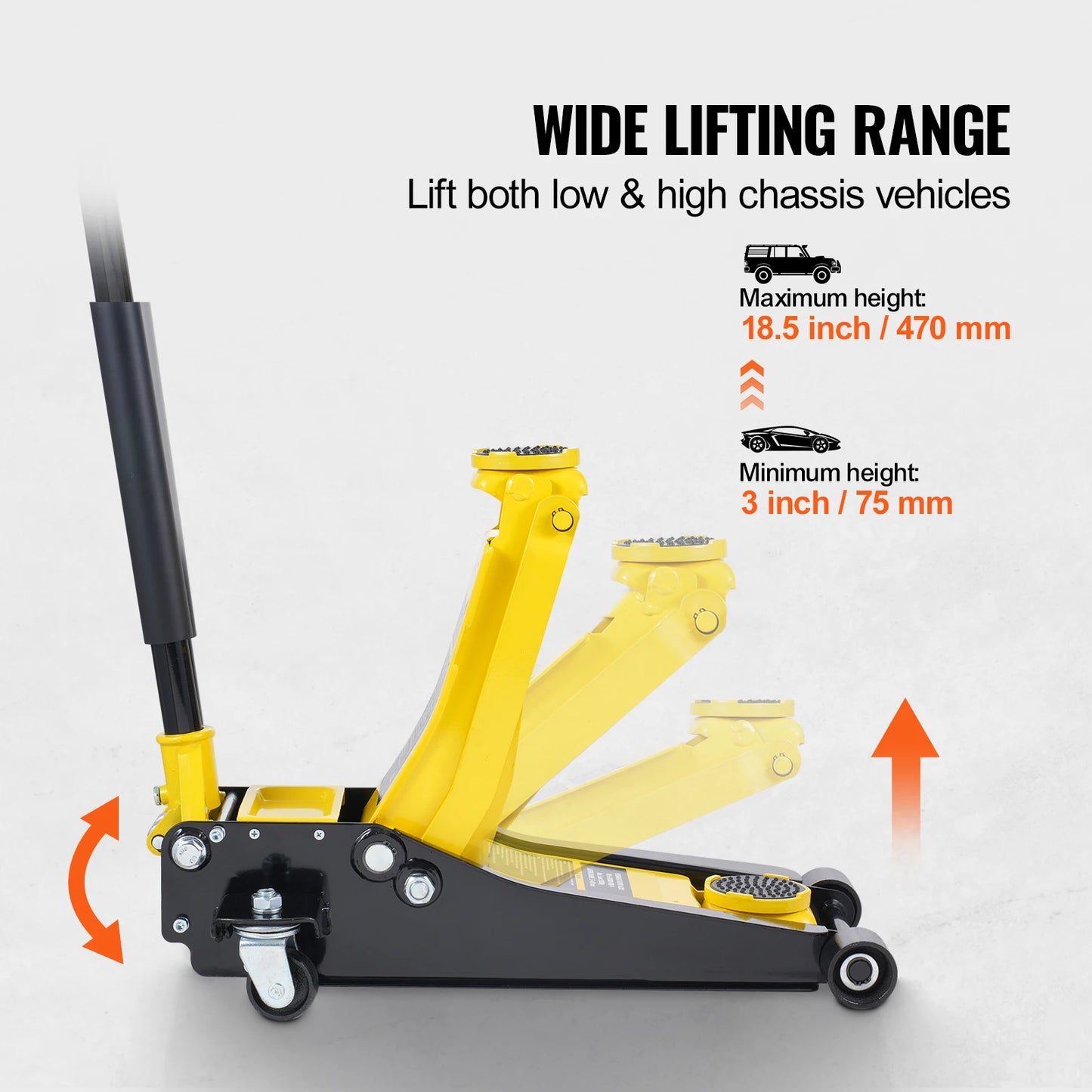 VEVOR 2T Low Profile Floor Jack , Heavy Duty Iron Hydraulic Racing Floor Jack, Hydraulic Car Jack, Single Piston Lift Pump