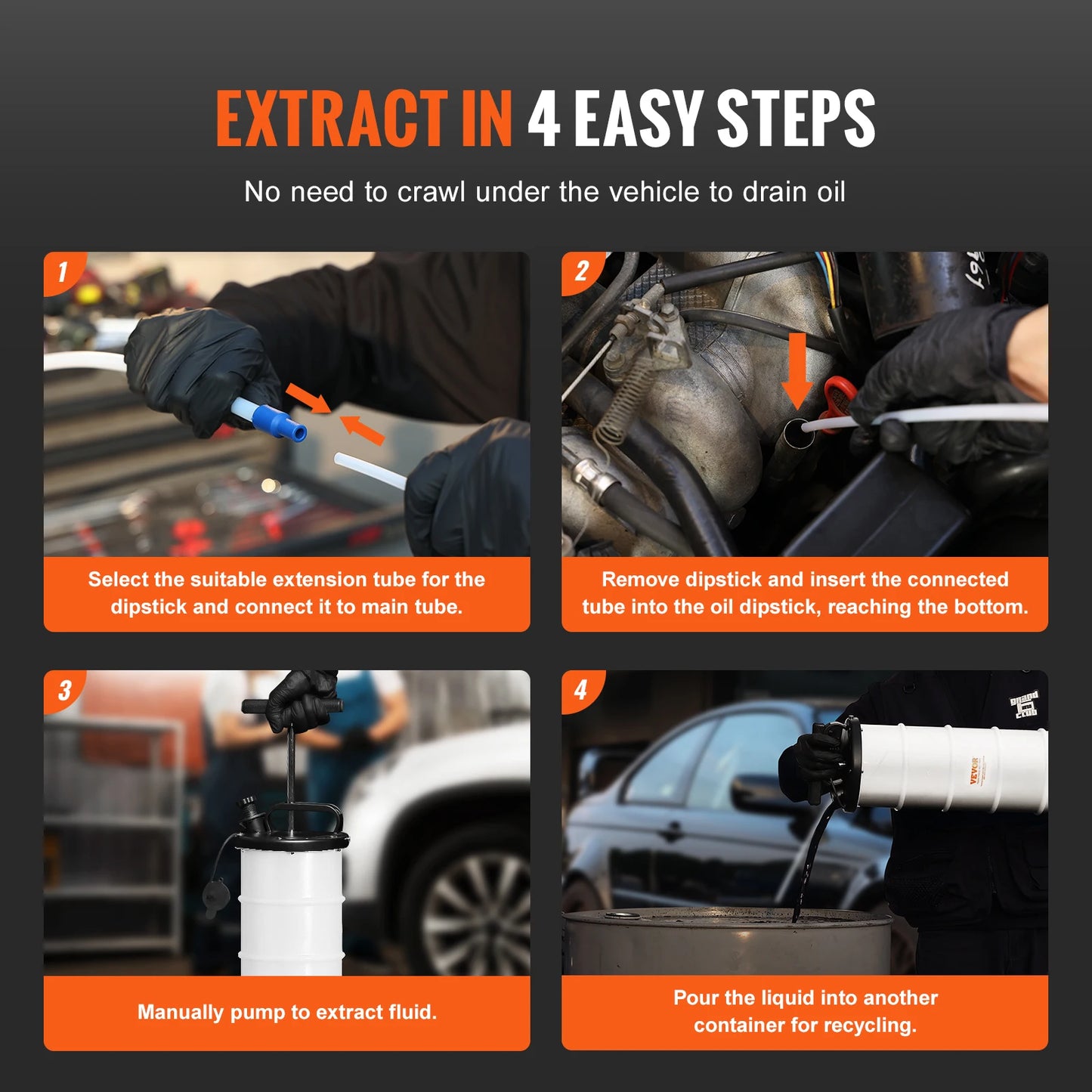 VEVOR 6.5L Fluid Extractor Manual Hand-Operated Car Brake Oil Changer Tool with Hose Vacuum Fluid Oil Pump for Car Accessories