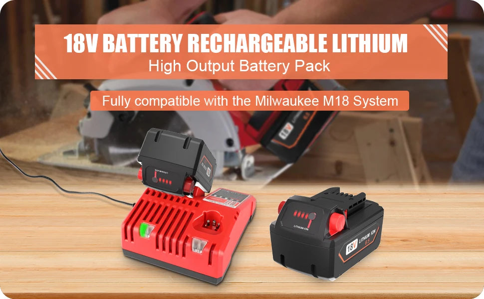 18V 6.5/5.5Ah For Milwaukee M18 Battery Rechargeable Milwaukee Lithium Battery 48-11-1860 48-11-1850 48-11-1840 48-11-1820