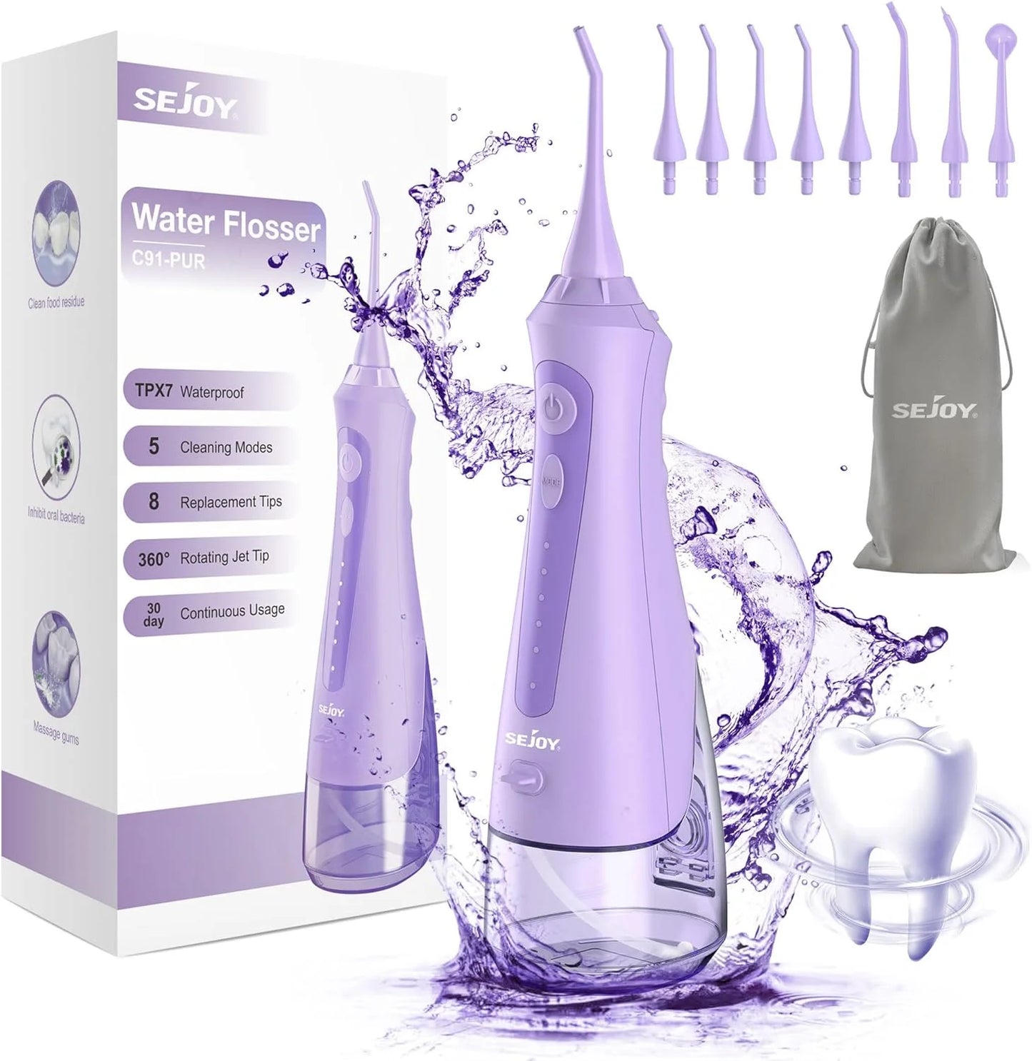 Water Flossers for Teeth Dental Oral Irrigator Cordless Rechargeable for Braces for Travel Teeth Cleaning 5 Cleaning Modes