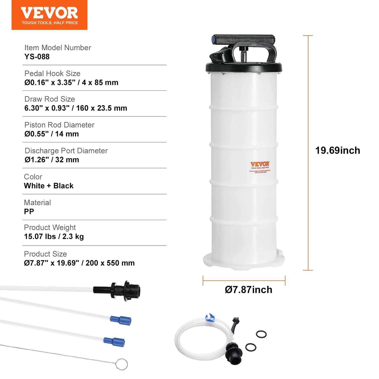 VEVOR 6.5L Fluid Extractor Manual Hand-Operated Car Brake Oil Changer Tool with Hose Vacuum Fluid Oil Pump for Car Accessories