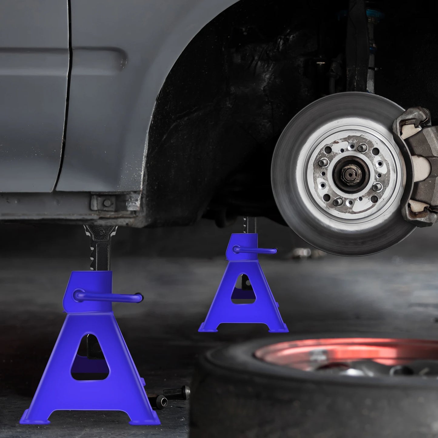 2 x Ratcheting Axle Stand, 3 Ton Heavy Duty Axle Jack Stands, Height Adjustable, Metal Steel Car Van Vehicle Stand Lifting Tool