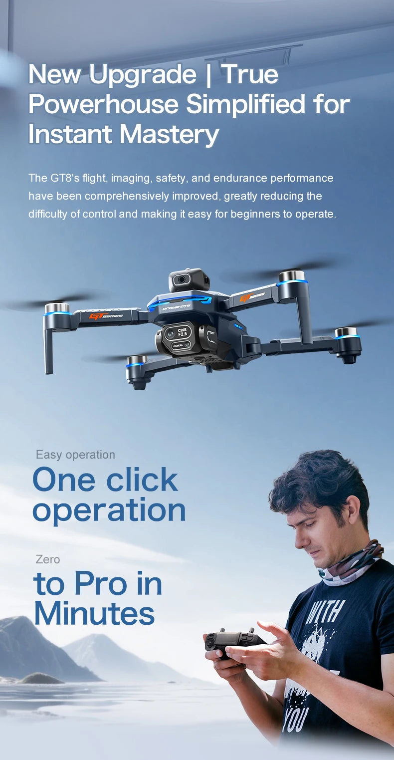 GT8 Drone GPS 8K Professional HD 360° Dual Cameras 5G WIFI Brushless Motors Obstacle Avoidance Foldable Quadcopter