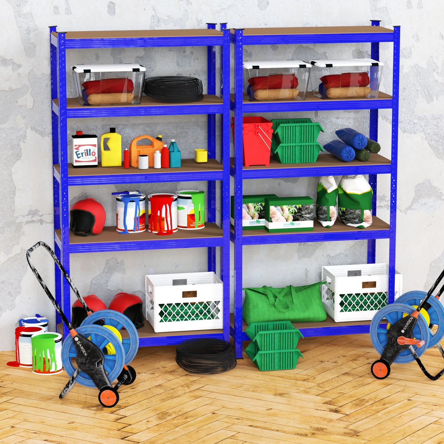 DayPlus Shelving Unit Garage Storage Shelves 180x90x40cm 5 Tier Metal Shelf Rack Boltless Height Adjustable for Home Shop Shed