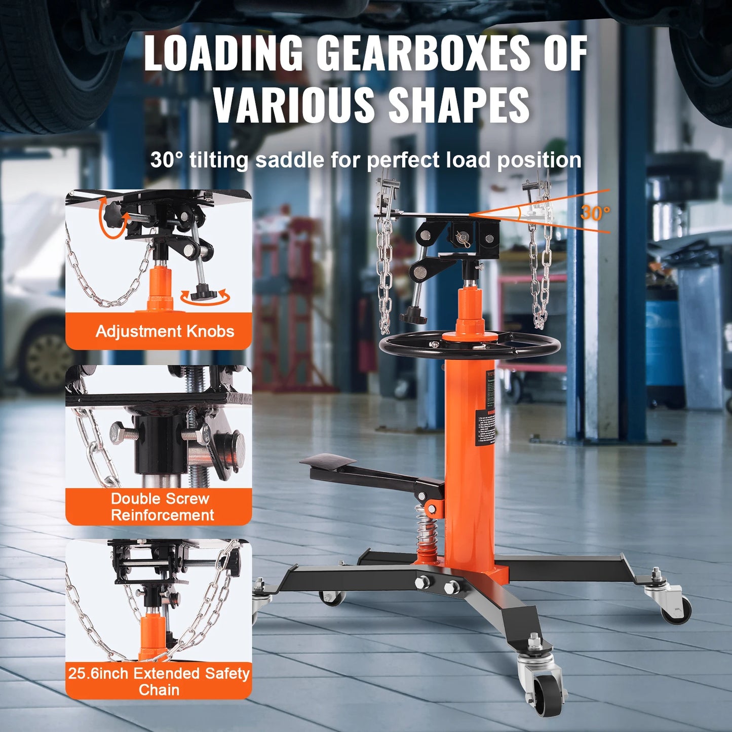 VEVOR Transmission Jack 1322 LBS Hydraulic Telescoping Transmission Jack 32"-67" High Lift Floor Jack Stand Lift Hoist Garage