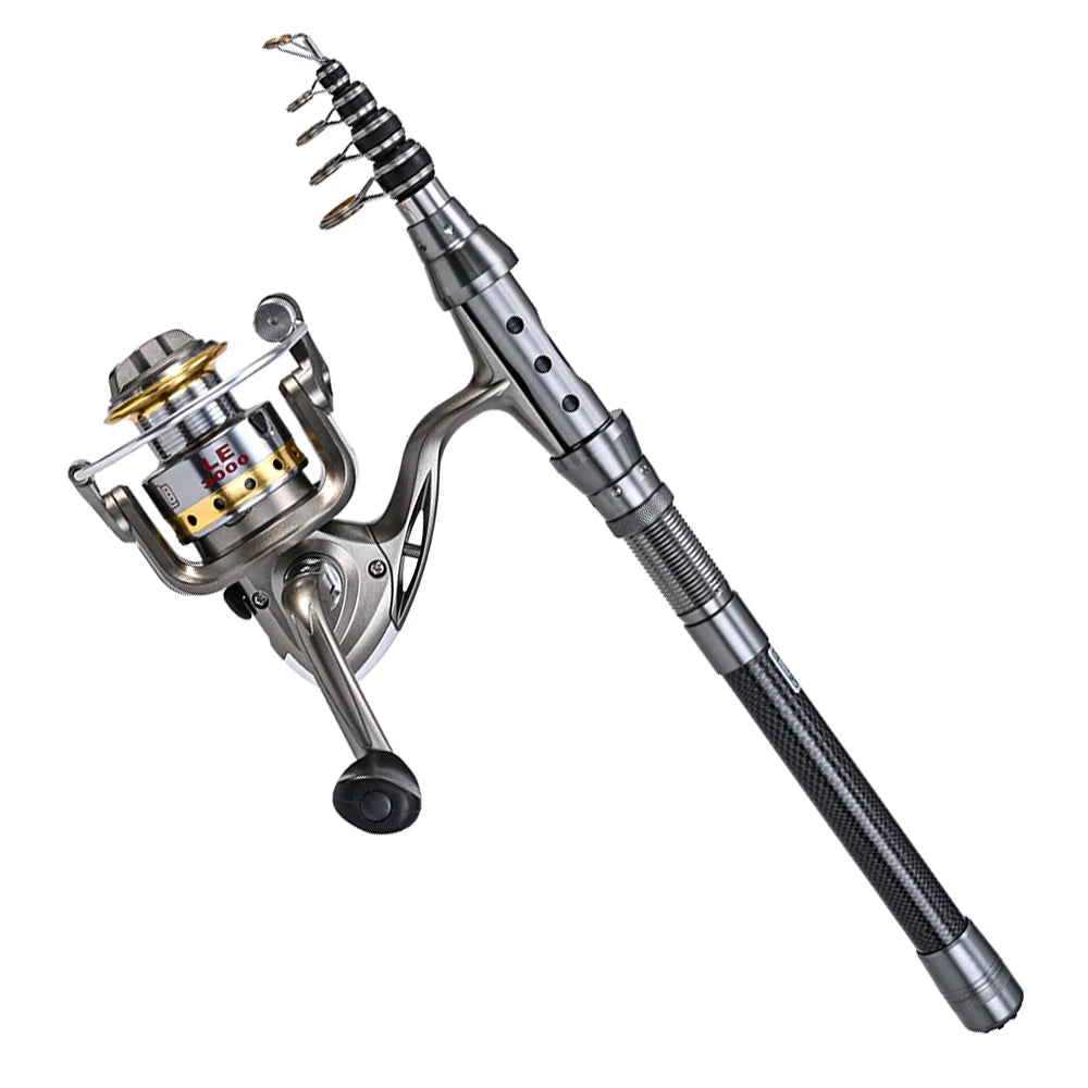 Telescopic Fishing Rod and Reel Combo Full Kit Organizer Pole Set with Fishing Line Lures Hooks Jig Head Fishing Carrier Bag