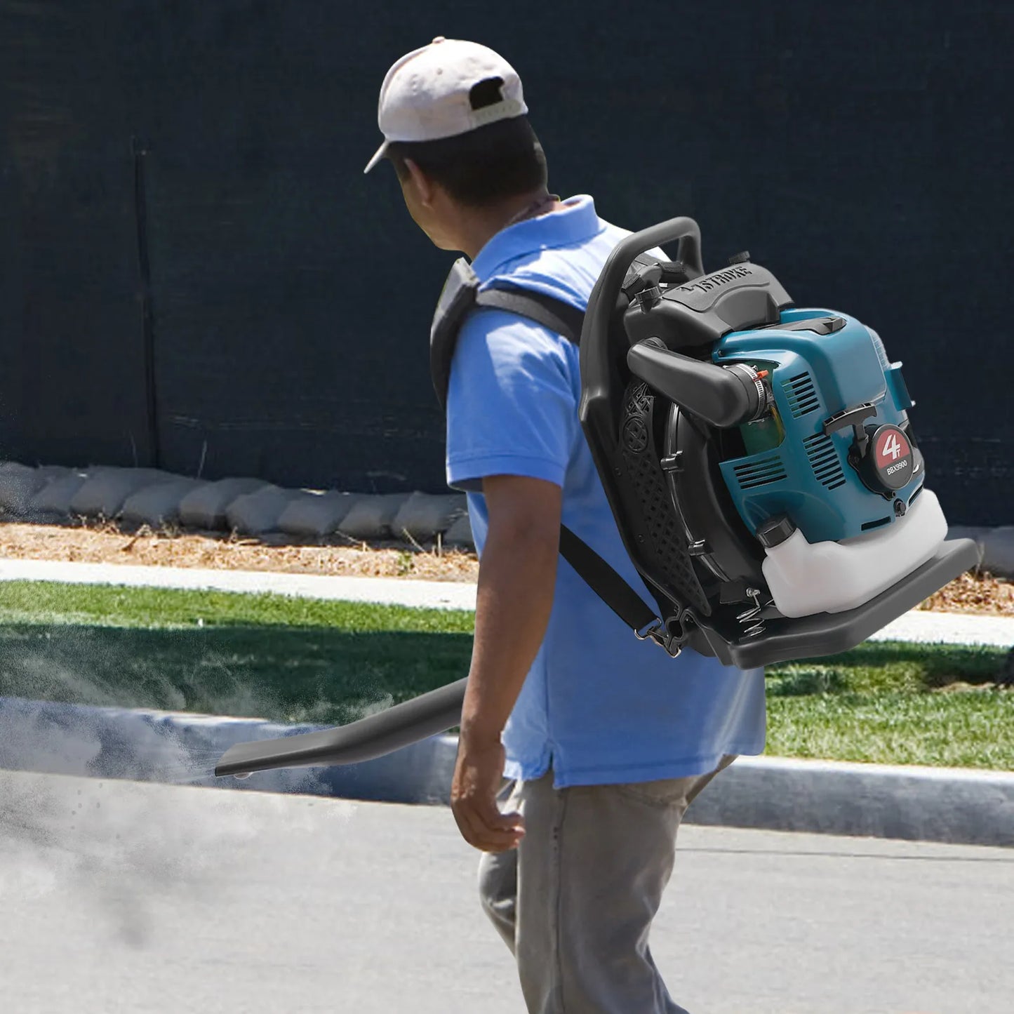 75.6CC Backpack Leaf Blower, 4 Stroke Gas Powered Leaf Blower, with 498ft ³/s Powerful Blowing, 1.9L Large Fuel Tank