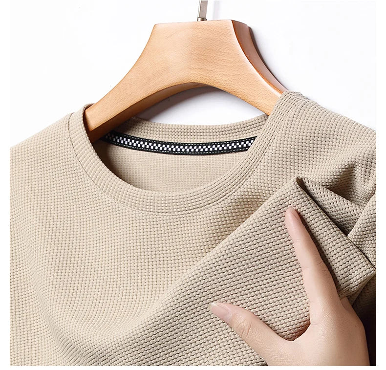 Short sleeved Polo Waffle Pattern men's round neck top cotton daily short sleeved T-shirt