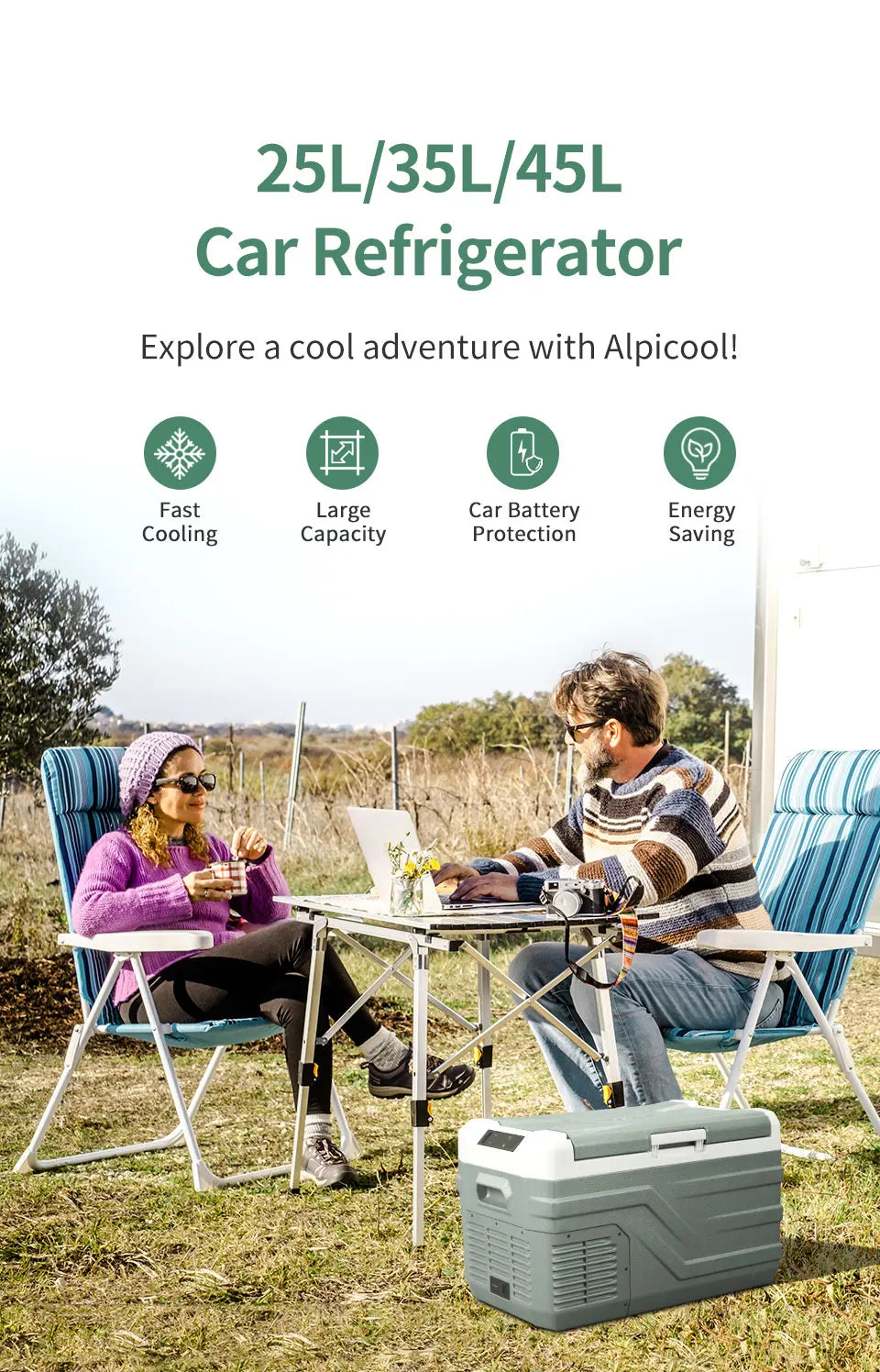 Alpicool NL 25L 35L 45L Car Refrigerator 12V Compressor Fridge Freezer 12/24V DC 100-240V AC Portable Cooler for Camping Travel