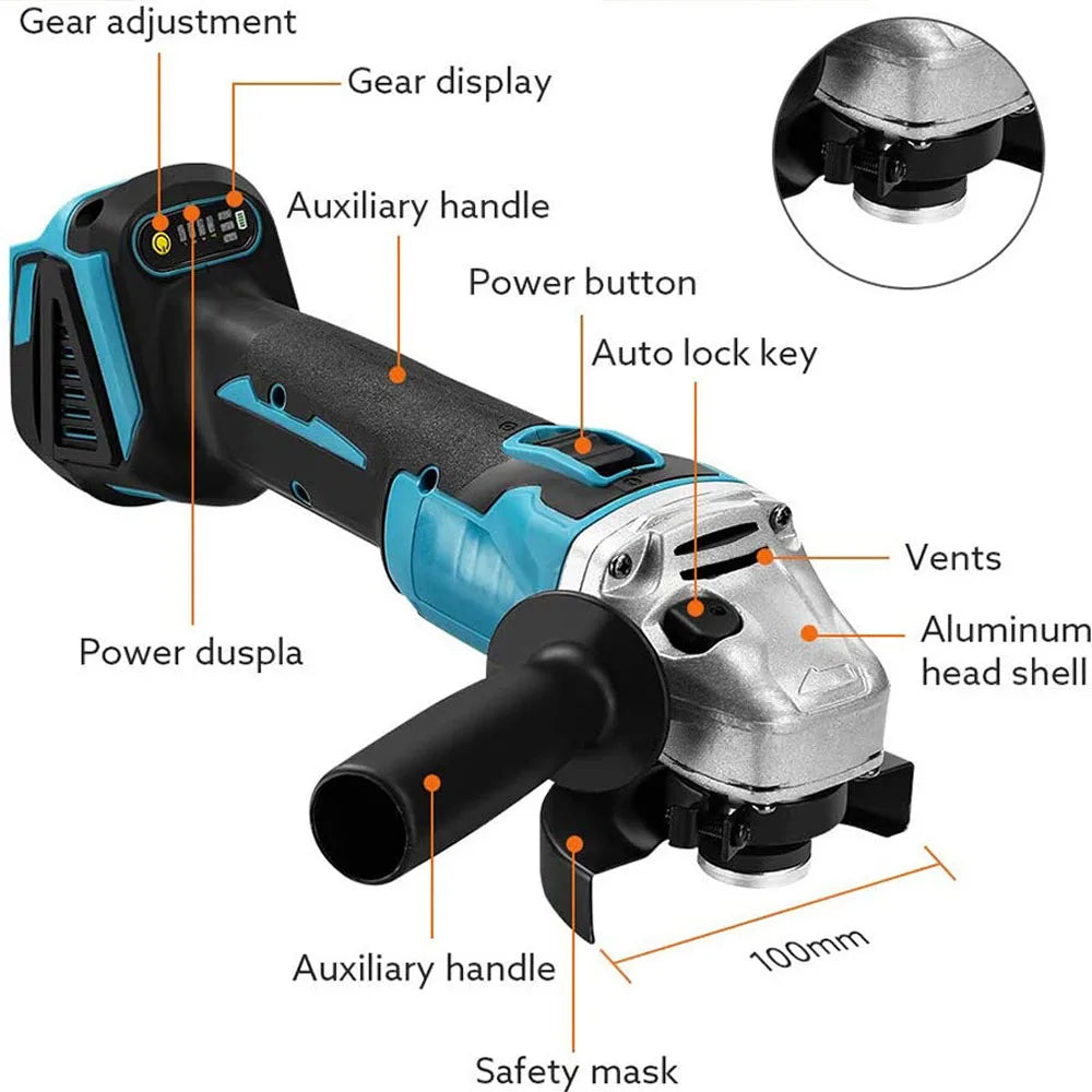 125MM Brushless Electric Angle Grinder Variable Speed M14 Cutting Power Tool for Makita 18v Battery