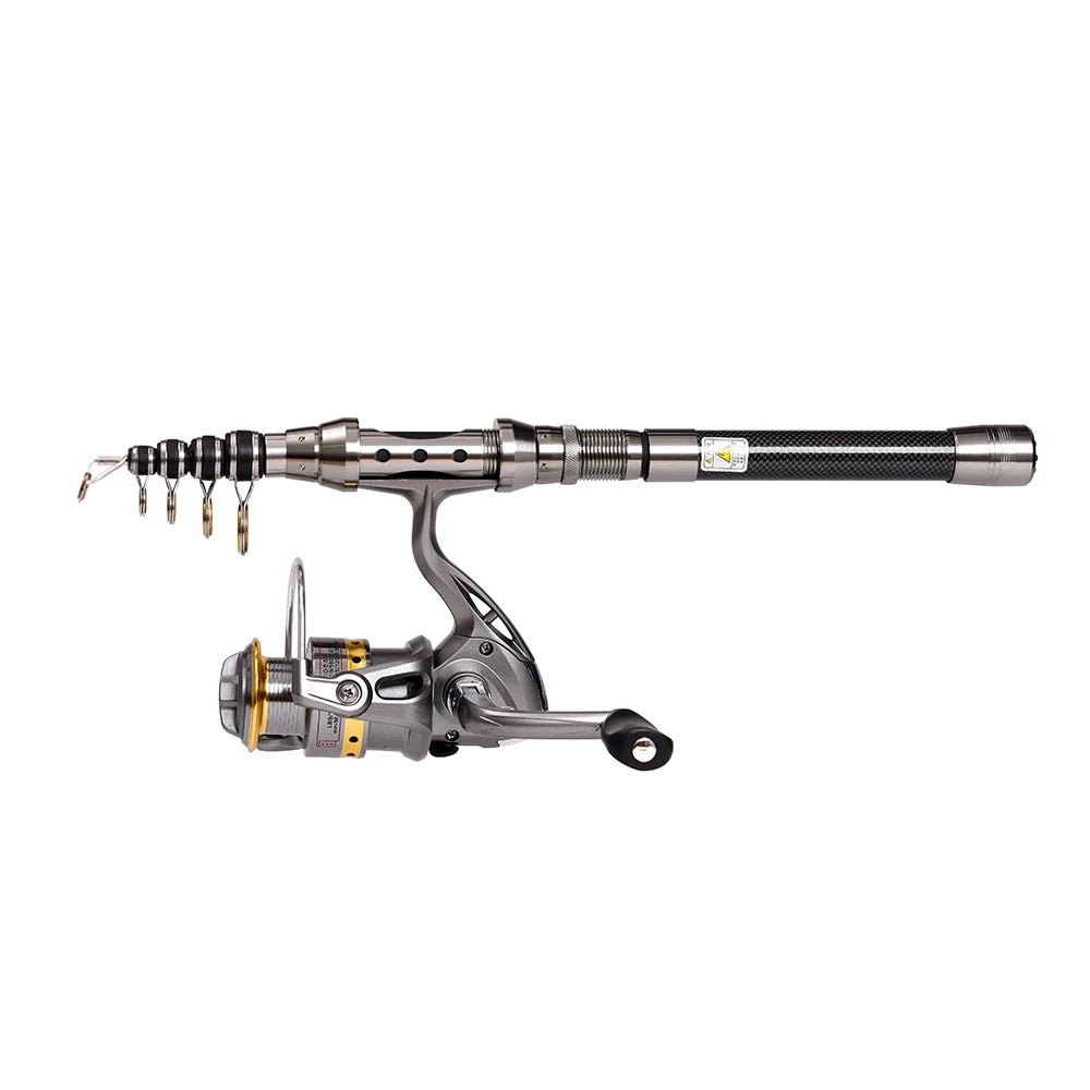 Telescopic Fishing Rod and Reel Combo Full Kit Organizer Pole Set with Fishing Line Lures Hooks Jig Head Fishing Carrier Bag