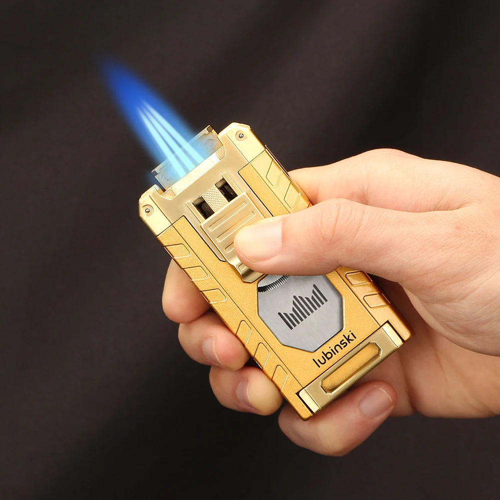 LUBINSKI Cigar Lighter Gas Torch Jet Blue Flame Lighters Smoking Cutter Cigar Accessories Cigar Tool