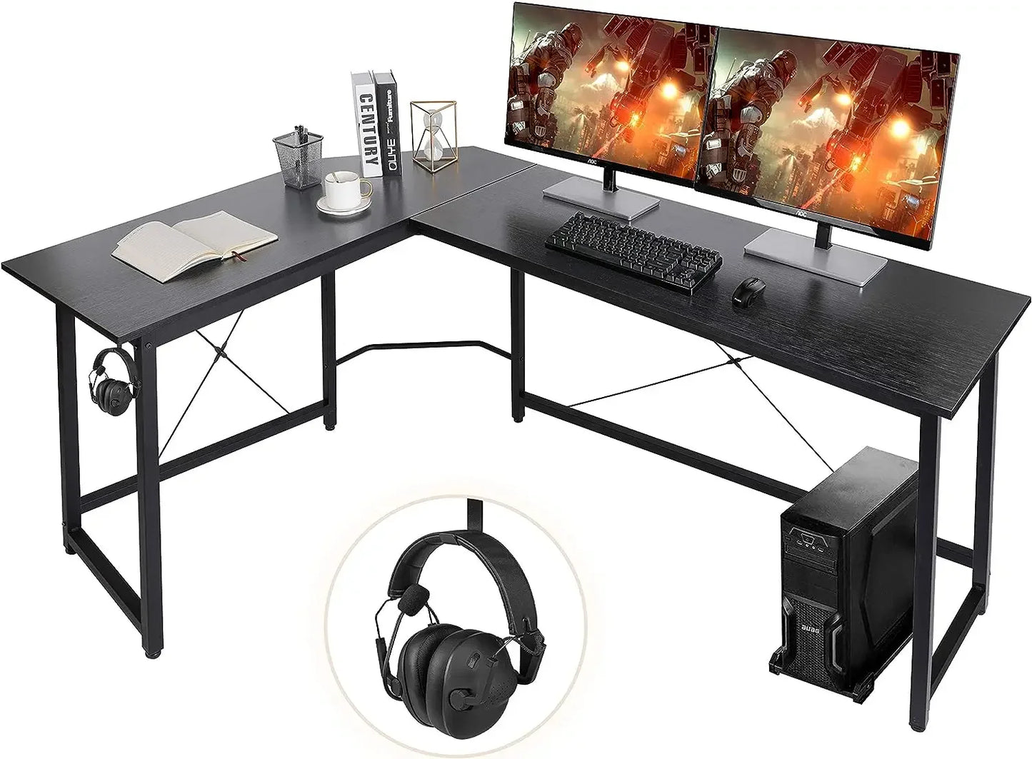 Homfa 66"(176cm) L Shape Desk Computer Gaming Laptop Desk Home Office Corner Workstation Table Study Desk 190cm x 120cm x 75cm
