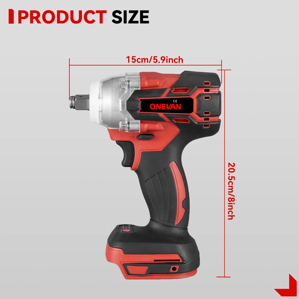 ONEVAN 1/2inch 520N.M Brushless Electric Wrench Cordless Torque Impact Wrench Car Repair Power Tool Set for 21V 18V Battery