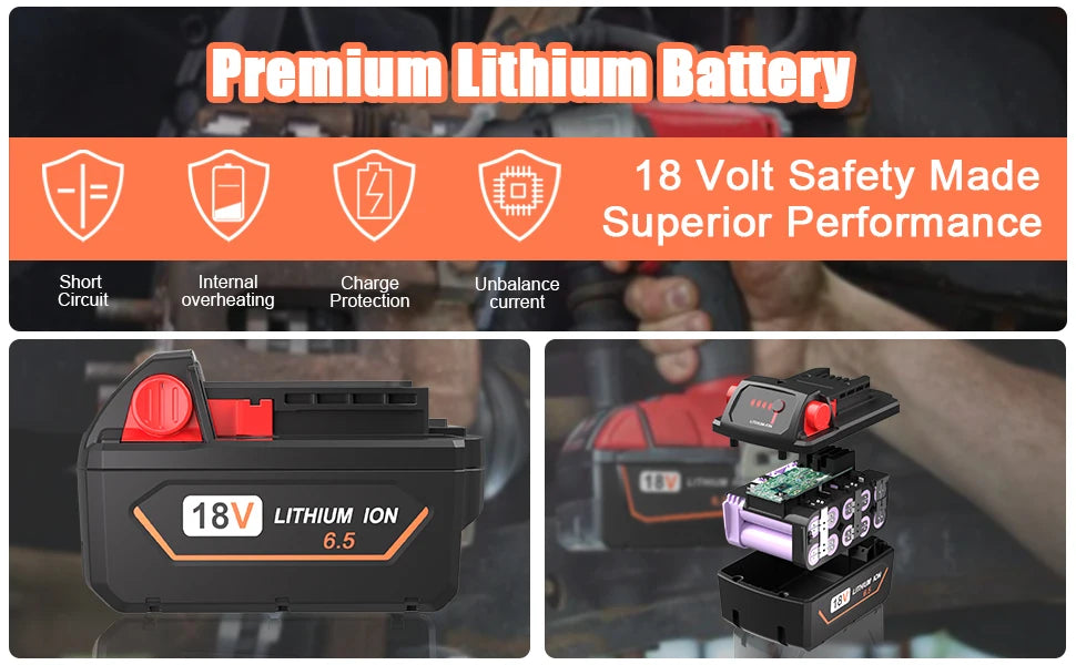 18V 6.5/5.5Ah For Milwaukee M18 Battery Rechargeable Milwaukee Lithium Battery 48-11-1860 48-11-1850 48-11-1840 48-11-1820