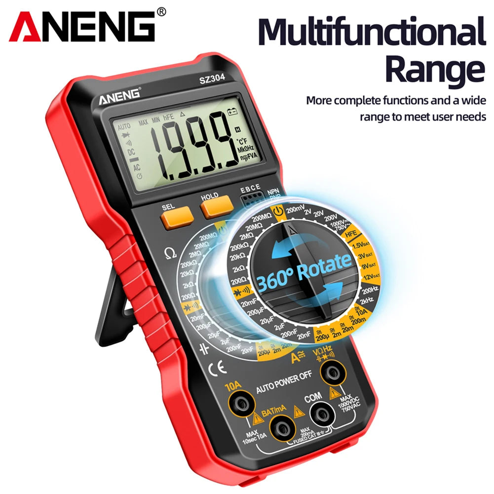 Digital Multimeter Votage Current Ohm Test Tool Large Screen Voltage Detector Auto-Ranging 2000 Counts Handheld Electrical Tools