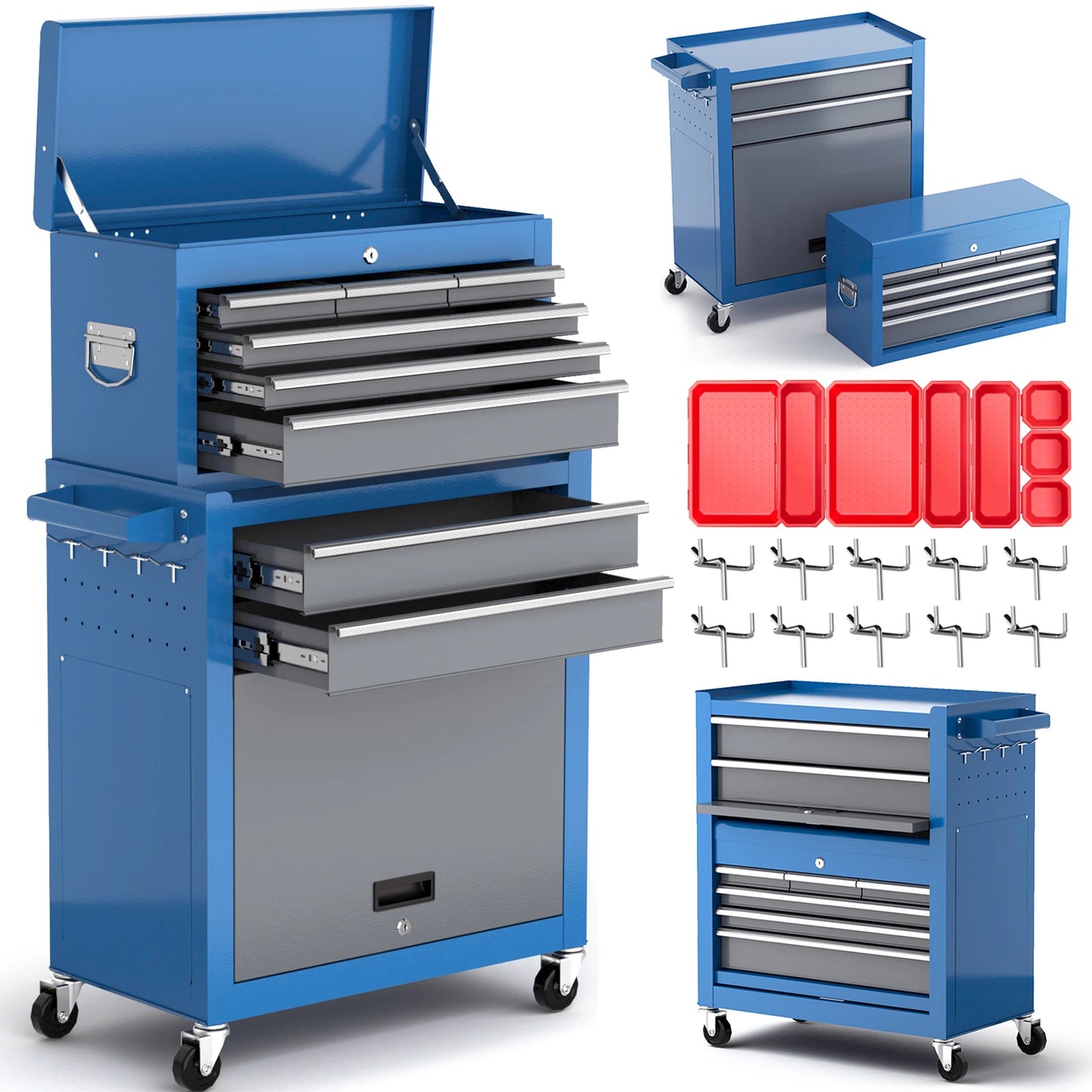 Large 8 Drawers Tool Chest,Rolling Tool Chest with Wheels,Heavy Duty Tool Storage Cabinet,with Tool Box Organizer