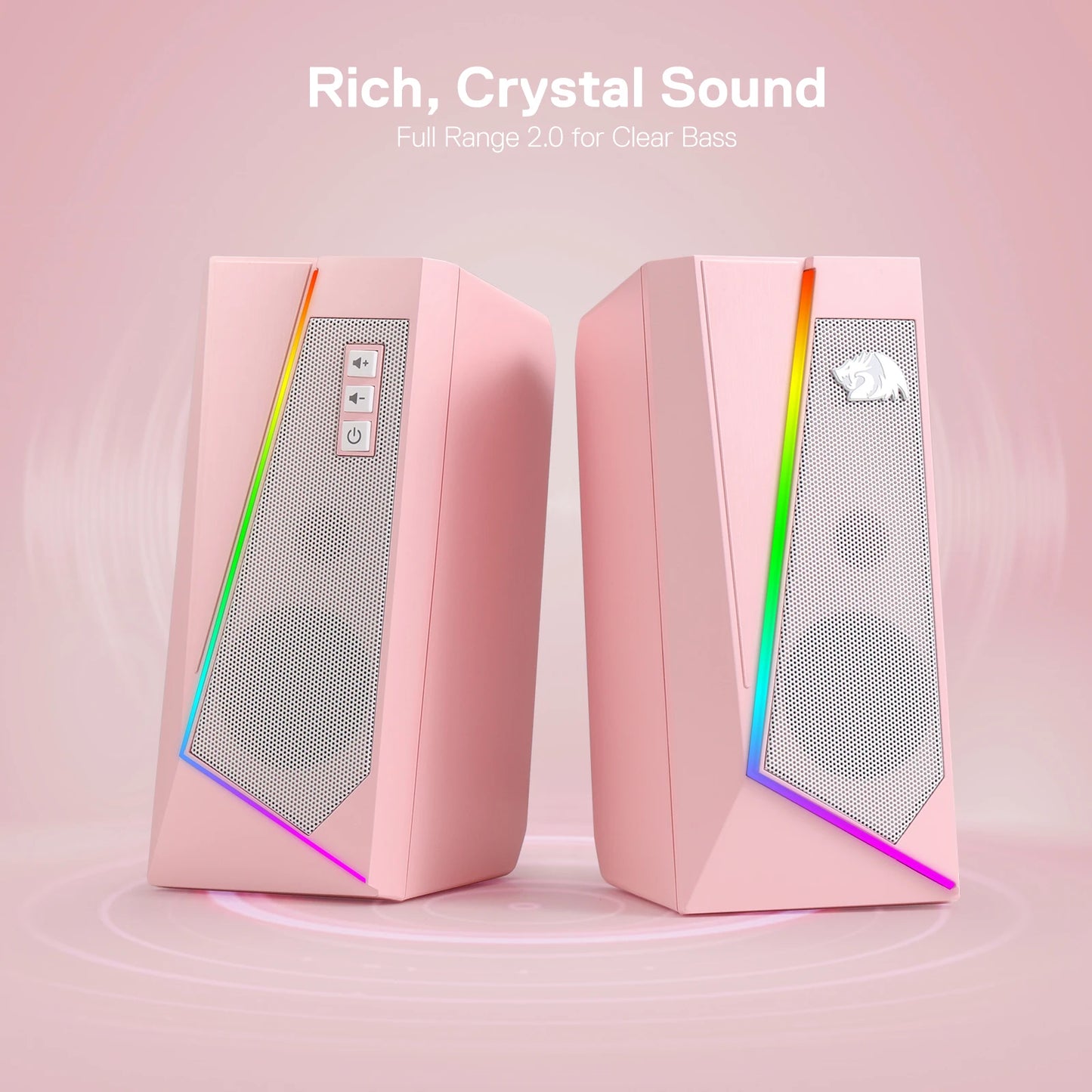 Redragon GS520 RGB Desktop Speakers, 2.0 Channel PC Stereo Speaker with 6 Colorful LED Modes, Enhanced Sound, Black/White/Pink