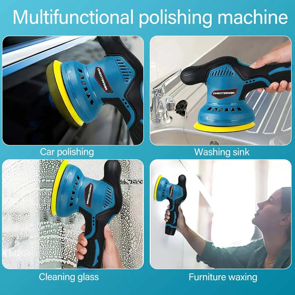 2 Batteries Cordless Car Polisher Buffer Sander Machine Polishing Pads Kit
