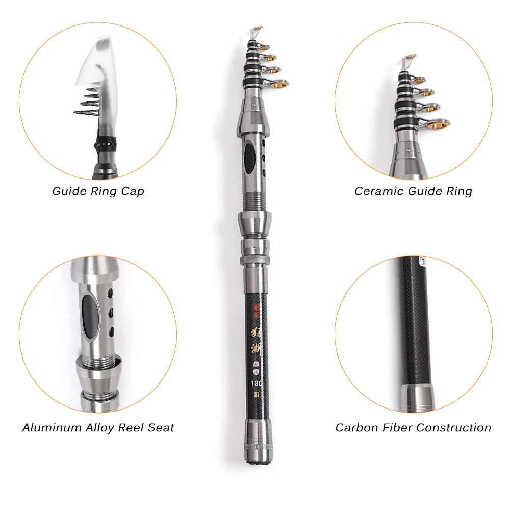Telescopic Fishing Rod and Reel Combo Full Kit Organizer Pole Set with Fishing Line Lures Hooks Jig Head Fishing Carrier Bag